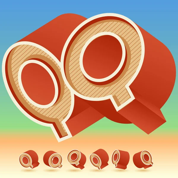 3D vector retro alphabet for summer typography design. Letter Q — Stock Vector