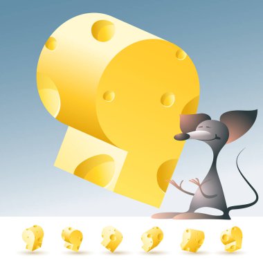 3D vektör sarı peynir alfabesi komik fare ile. Sayı 9