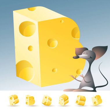 3D vektör sarı peynir alfabesi komik fare ile. B harfi