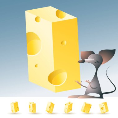 3D vektör sarı peynir alfabesi komik fare ile. Harf ı