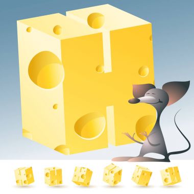 3D vektör sarı peynir alfabesi komik fare ile. H harfi