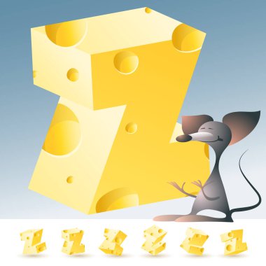 3D vektör sarı peynir alfabesi komik fare ile. Z harfi