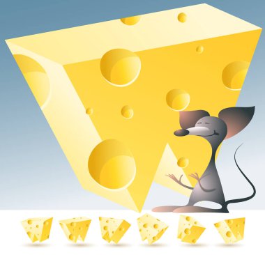 3D vektör sarı peynir alfabesi komik fare ile. Harf W