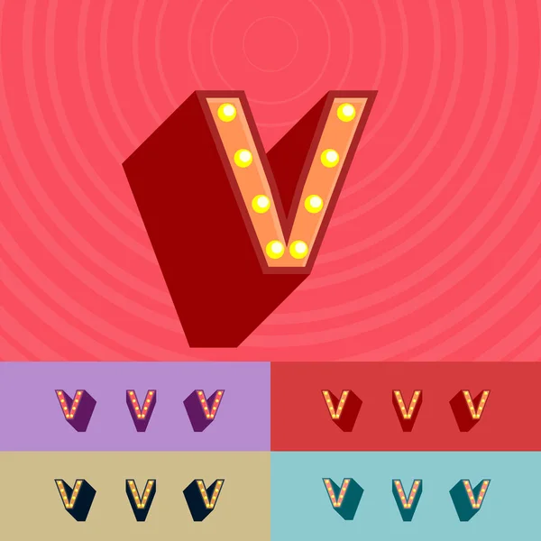 Vector vintage light up set of Alphabet Letters, Symbols, Numbers. Lowercase letter v — Stock Vector