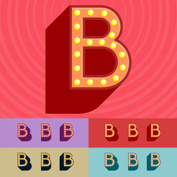 Vector vintage light up set of Alphabet Letters, Symbols, Numbers. Uppercase letter B — Stock Vector