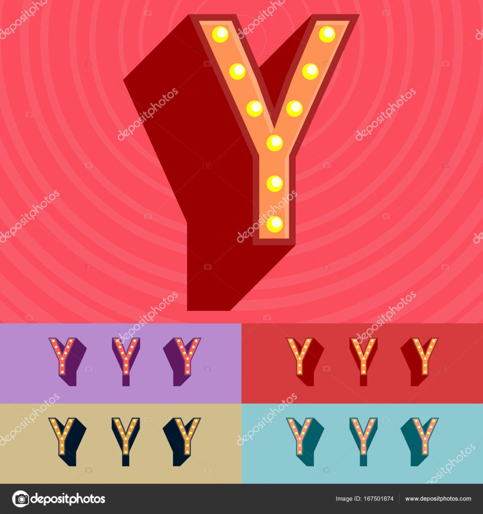 Vector vintage lyser upp uppsättning bokstäver, symboler, siffror. Versal bokstav  Y — stockvektor av ©dgbomb 167501874, image size:963x1024