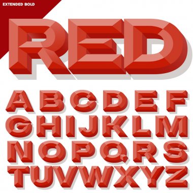 3D kırmızı kalın eğimli alfabesi gölge ile vektör. Basit renkli sürüm.
