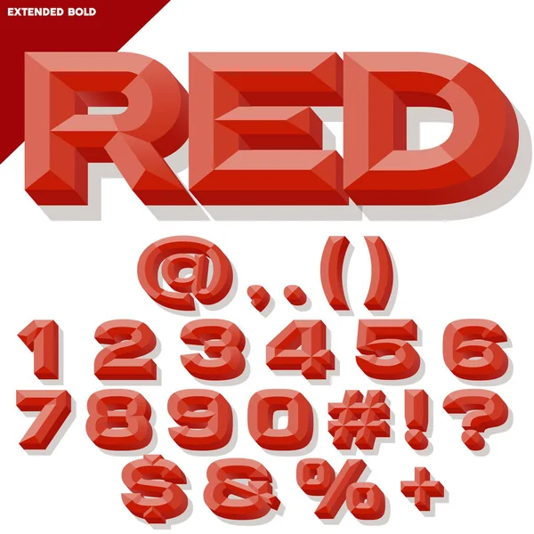 3D kırmızı dizi kalın eğimli sayıları ve sembolleri gölge ile vektör. Basit renkli sürüm.