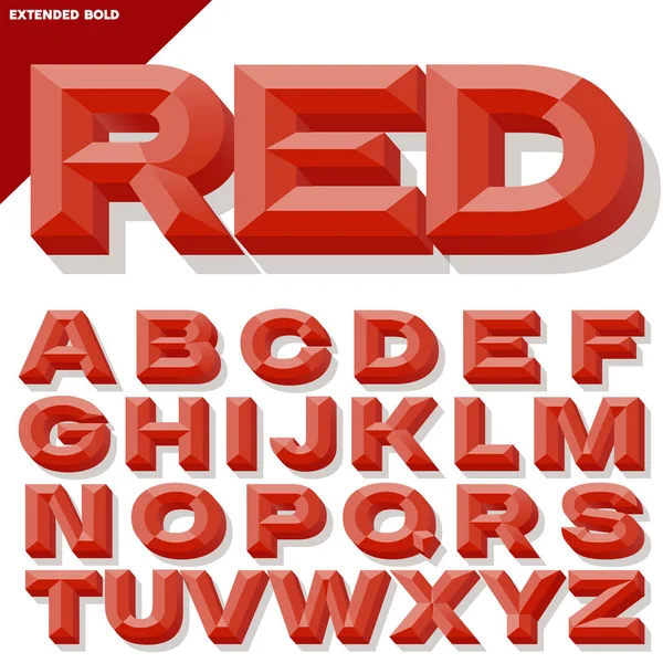 Vector 3D red bold beveled alphabet with shadow. Simple colored version. — Stock Vector