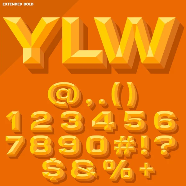 Vector 3d gele vet schuine symbolen en getallen met schaduw. Eenvoudige gekleurde versie. — Stockvector