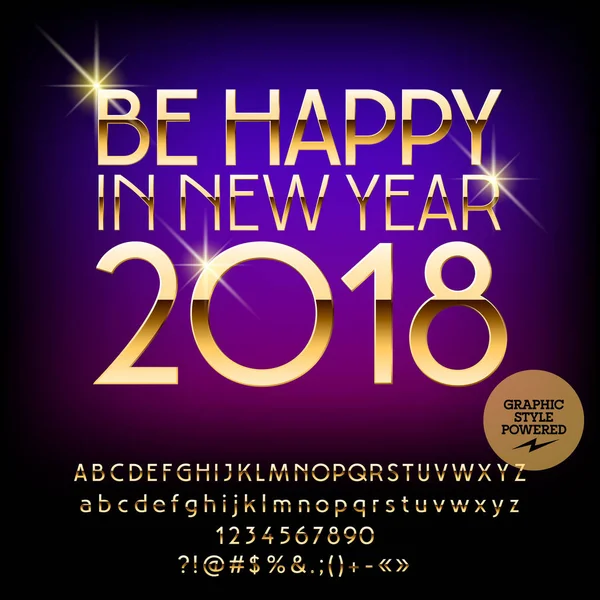 Tarjeta de felicitación Vector Golden Happy New Year 2018 con un conjunto de letras, símbolos y números. Fuente de elegancia con estilo gráfico — Archivo Imágenes Vectoriales