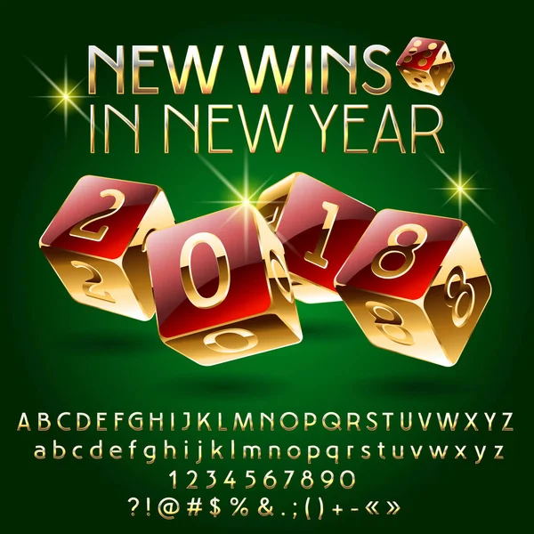 Vettoriale casino Felice anno nuovo biglietto di auguri con set di lettere, simboli e numeri. Golden Font contiene Stile Grafico — Vettoriale Stock