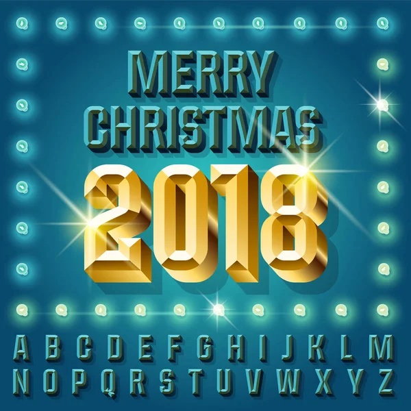 Vektor beleuchtet burleske Weihnachtsgrußkarte 2018 mit Alphabet — Stockvektor