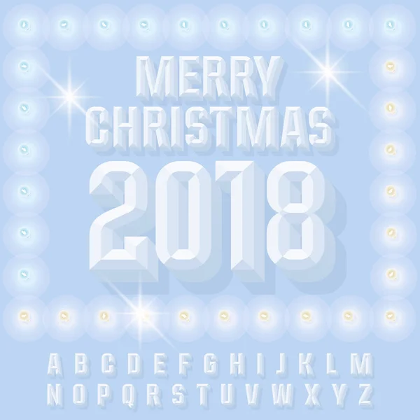 Vektor leuchtet Vintage Christmas 2018 Grußkarte mit Alphabet — Stockvektor