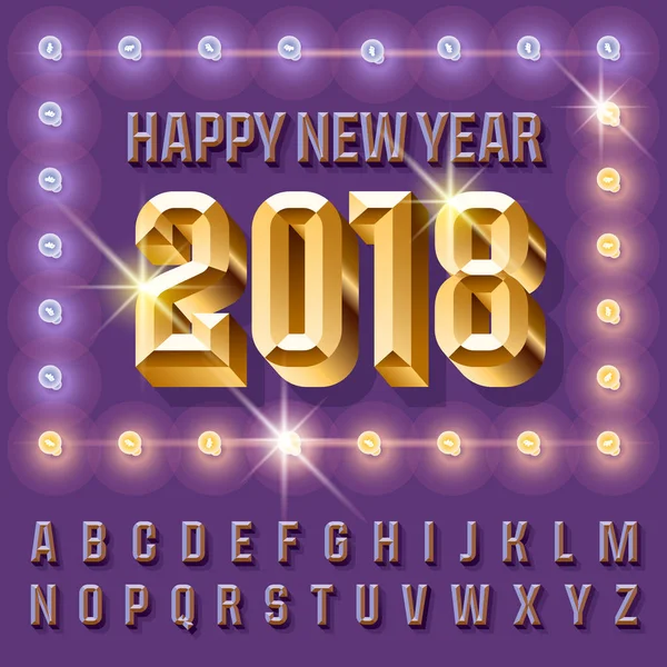 Векторный зажигание винтажный С Новым 2018 годом открытки с алфавитом — стоковый вектор