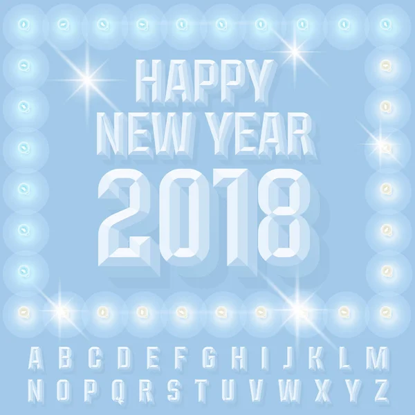 Векторный свет бурлеск новогодняя открытка 2018 года с алфавитом — стоковый вектор