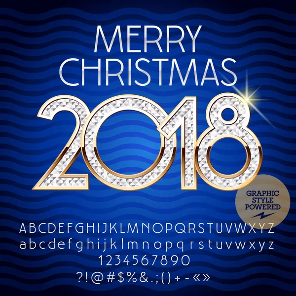 Vetor de luxo Feliz Ano Novo 2018 cartão de felicitações com conjunto de letras, símbolos e números. Chic Font contém estilo gráfico —  Vetores de Stock