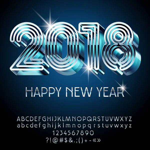 ベクトル未来幸せな新年グリーティング カードのアルファベットでは、文字、記号および数字のセット。銀フォントにはグラフィック スタイルが含まれています — ストックベクタ