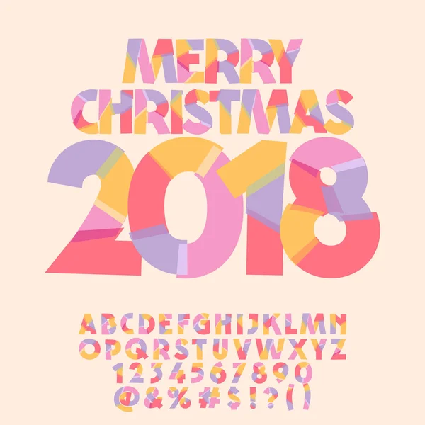 Vector Feliz Natal cartão de saudação para crianças. Letras do alfabeto de fatia, números, símbolos —  Vetores de Stock