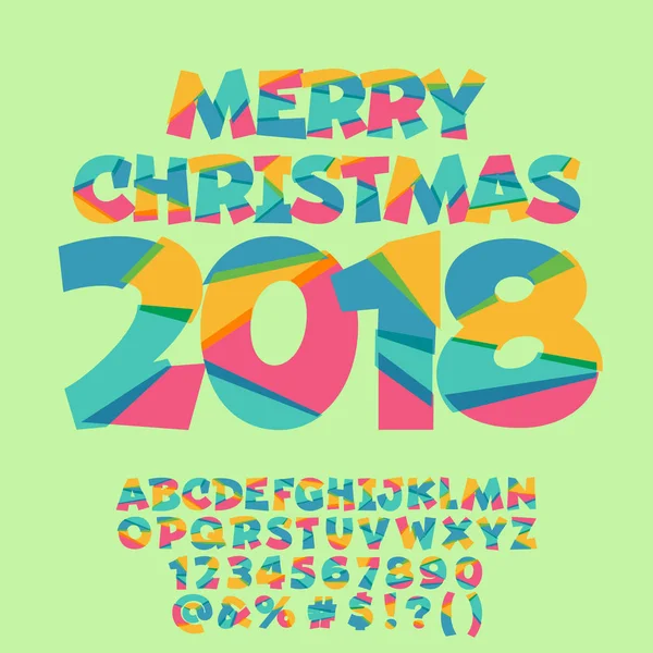 Neşeli Noel tebrik kartı çocuklar için vektör. Parlak alfabe harfler, sayılar, simgeler. — Stok Vektör