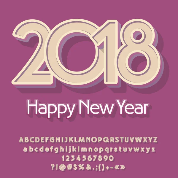 Vektör vintage mutlu yeni yıl tebrik kartı alfabesi ile harfler, semboller ve numaraları ayarlayın. Retro yazı tipi grafik stili içerir — Stok Vektör