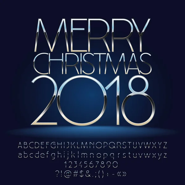 Vector fantastisk glædelig jul 2018 lykønskningskort med alfabet sæt bogstaver, symboler og tal. Sølvskrifttype indeholder grafisk stil – Stock-vektor