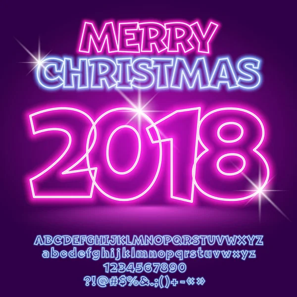 Vector farverige Neon Glædelig jul 2018 Lykønskningskort med sæt bogstaver, symboler og tal. Filen indeholder grafiske stilarter – Stock-vektor