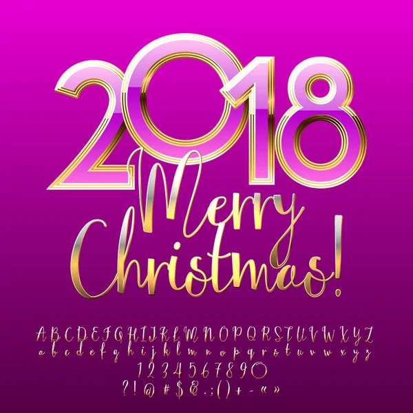 Векторно-розовый и золотой С Рождеством 2018 года. Каллиграфический алфавит букв, символов и чисел . — стоковый вектор