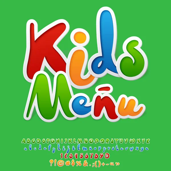 Modelo de vetor brilhante para Kid Menu com conjunto de alfabeto colorido . —  Vetores de Stock