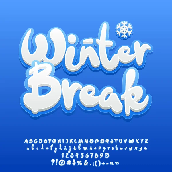 Vector blanco nieve lindo texto vacaciones de invierno. Conjunto de pegatinas hechas a mano Letras del alfabeto, números y símbolos — Archivo Imágenes Vectoriales