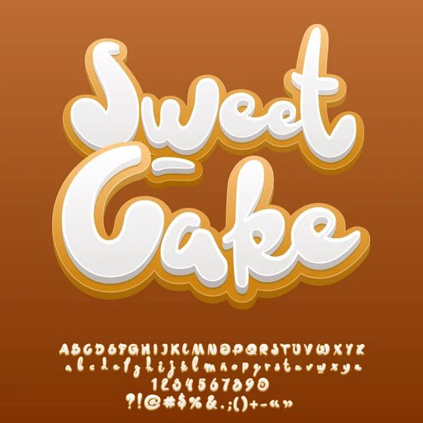 Διάνυσμα σύνολο αλφάβητο γλυκό τούρτα τζίντζερ. Νόστιμο γράμματα, αριθμούς και σύμβολα. — Διανυσματικό Αρχείο