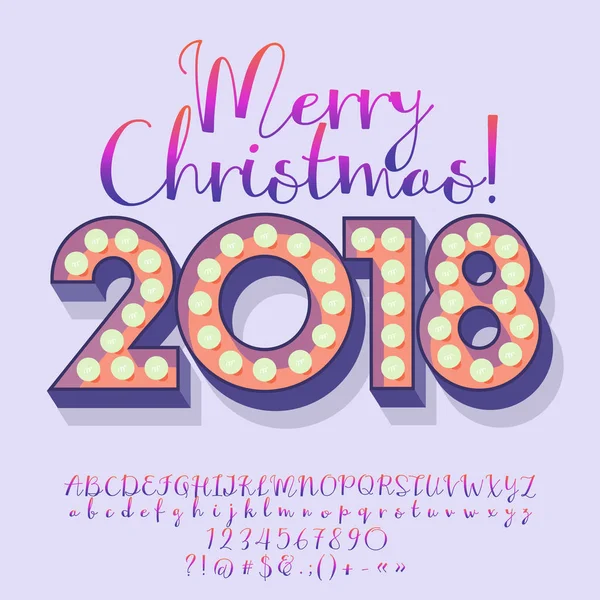 Vecteur Illuminer Joyeux Noël 2018 Carte Voeux Ensemble Calligraphique Vectoriel — Image vectorielle