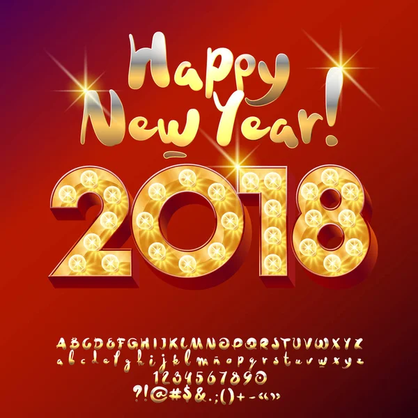 Vector Enciende Tarjeta Felicitación Feliz Año Nuevo 2018 Con Conjunto — Archivo Imágenes Vectoriales