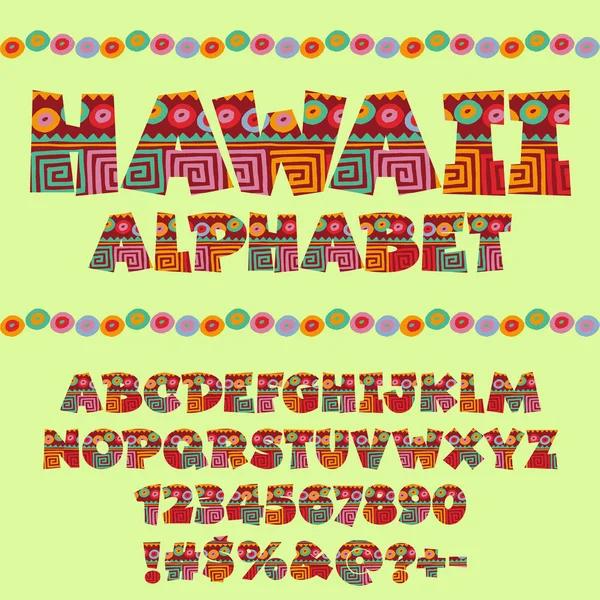 Niños Vectores Étnicos Alfabeto Hawaiano Conjunto Estampado Colorido Original Letras — Vector de stock