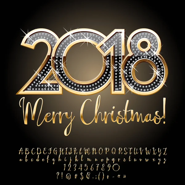 Carte Vœux Brillante Riche Vectorielle Joyeux Noël 2018 Ensemble Luxueux — Image vectorielle