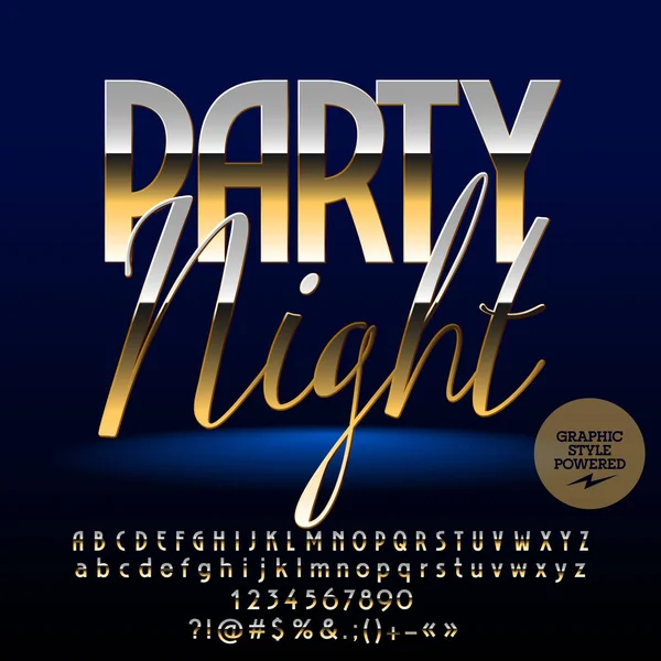 Vector Dorado Lujo Party Night Banner Conjunto Letras Ricas Del — Vector de stock