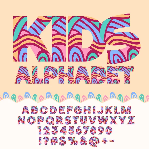 Enfants Clair Motif Hétéroclite Alphabet Ensemble Lettres Chiffres Symboles Ponctuation — Image vectorielle