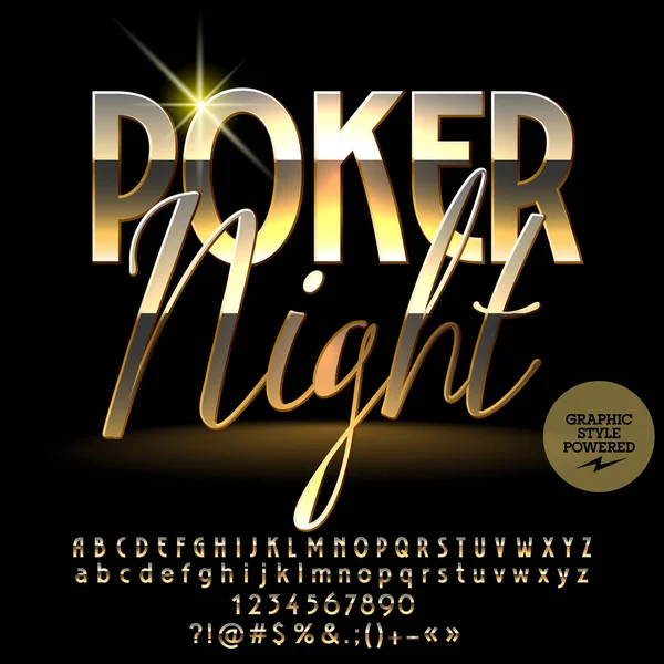 Vektorové Logo Luxusní Poker Noci Elegantní Zlatý Abeceda Písmen Číslic — Stockový vektor