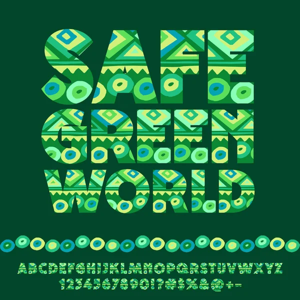 Векторний Абстрактний Візерунок Емблема Безпечний Зелений Світ Набір Алфавітних Літер — стоковий вектор