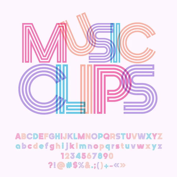 Vector Kleurrijke Geometrische Poster Muziekclips Set Van Cool Buis Alfabetletters — Stockvector