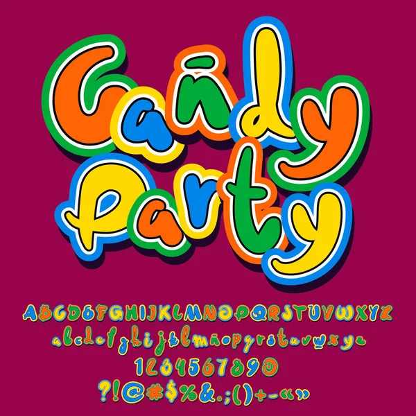Bright Colorful Logo Text Candy Party Hand Written Vector Alphabet — Stock Vector