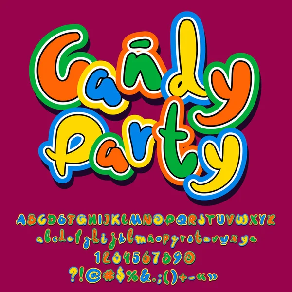 Heldere Kleurrijke Logo Met Tekst Candy Party Hand Geschreven Vector — Stockvector