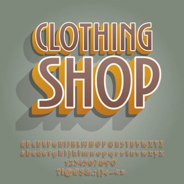Yaratıcı vektör alfabe seti. Yazı tipi metin giyim mağazası ile.