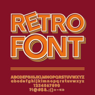 Vektör zarif Retro tarzı alfabe. Harfler, sayılar ve simgeler kümesi