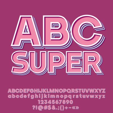 Vektör süper modern Abc kümesi. Retro tarzı alfabe harfler, sayılar ve noktalama işareti birleşimlerinden