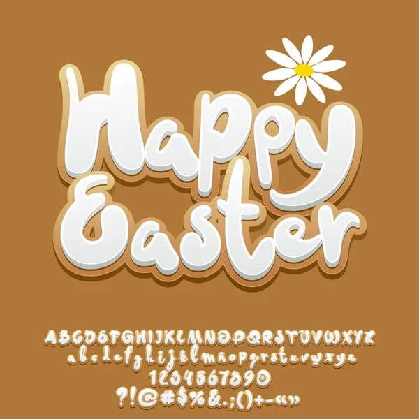 Tarjeta Galleta Jengibre Vector Feliz Pascua Con Flor Conjunto Letras — Vector de stock