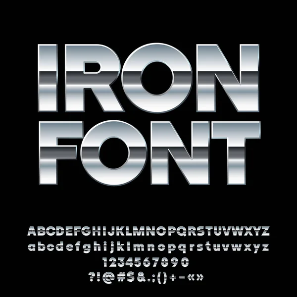 Vector Iron Alphabet Set Massive Chrome Letters Numbers Symbols — Stock Vector