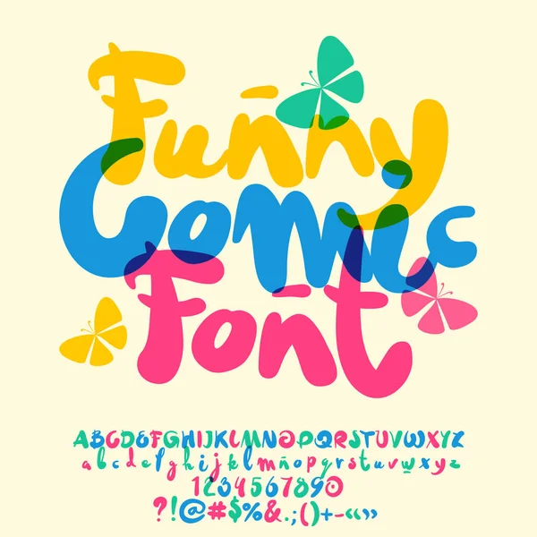 Ensemble Alphabet Vectoriel Lumineux Coloré Enfants Drôles Lettres Chiffres Symboles — Image vectorielle