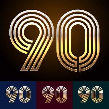 Vektör yansıtıcı altın geometrik alfabe ayarlayın. Sayı 9 0