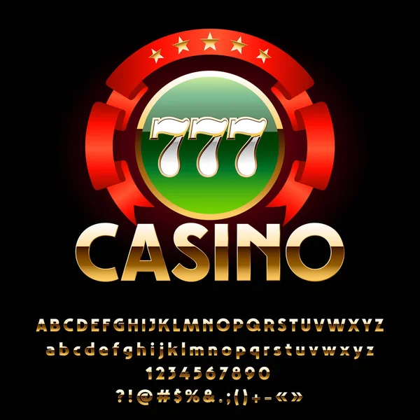 Vektorové Luxusní Lesklé Casino Znak Červenou Stuhou Sada Královská Zlatá — Stockový vektor